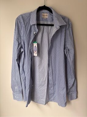 Scotch & Soda Blue and White Striped Shirt with Red Dots
